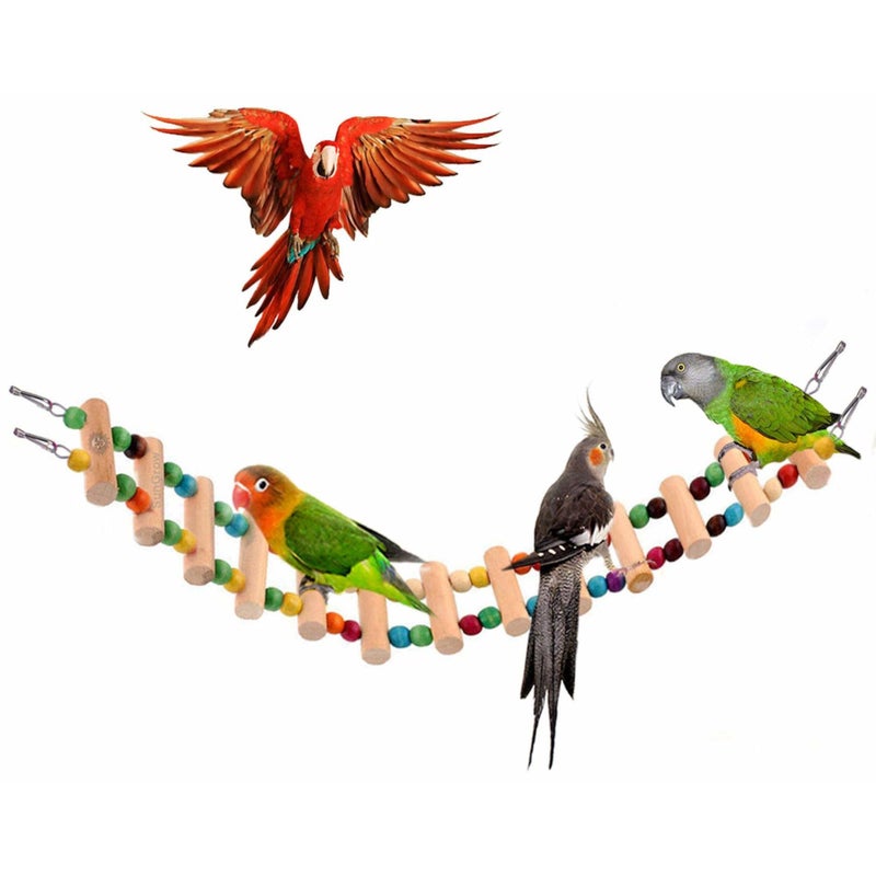 SunGrow Wooden Bird Ladder Bridge, Hanging Exercise Toy, Bird Playground Cage Accessory, Natural Wood, Edible Dye, Interactive Small Bird Toy, Parakeet, Cockatiel, Conure, Budgie Climbing Ladder - Image 2